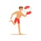 Male lifeguard in red shorts runnning with lifebuoy, professional rescuer on the beach vector Illustration