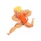 Male lifeguard running with life preserver buoy, muscular professional rescuer on duty vector Illustration on a white