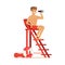 Male lifeguard sitting on lookout tower and looking at binoculars, professional rescuer on the beach vector Illustration