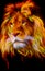 Male lion portrait digital art with colorful flames