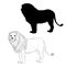 Male lion standing black silhouette sketch