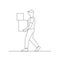 Male loader holding boxes,linear design.Loader profession.