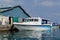 MALE, MALDIVES â€“ November, 2017: Powerboat, standing at the pier near fresh fruit market, Male, Maldives