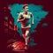 Male Marathon Runner in a city, vector illustration, double exposure. AI Generated