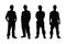 Male Mason silhouette on a white background. Construction workers wearing uniforms and standing with equipment. Men bricklayers