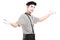 Male mime dancer gesturing with hands