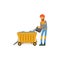 Male miner in uniform working in mine with trolley, professional miner at work, coal mining industry vector Illustration