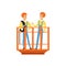 Male miners in uniform standing in mine lift, professional miners at work, coal mining industry vector Illustration