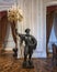 Male Moorish Statue holding a candelabra in the Great Room of the Pena Palace in Sintra, Portugal.