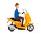 Male motorcyclist riding on yellow motorbike a vector illustration.