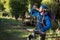 Male mountain biker drinking water