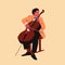 Male musician playing cello. Flat vector illustration of a man performing solo on stage playing a melody on a cello