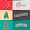 ,Male name,CONNOR in various Retro graphic design elements, set of vector Retro Typography graphic design illustration