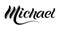 Male name `Michael`, hand written in modern lettering style.