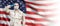 Male Navy Medical Personnel Saluting Wearing Personnel Protective Equipment PPE With American Flag Background Banner