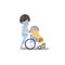 Male Nurse on a walk with disabled grandmother or grandfather in a wheelchair. Illustration of a flat design.