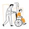 Male nurses help patients push wheelchair