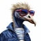 Male Ostrich In Striped Jacket And Sunglasses - Realistic Steampunk Character Illustration