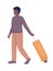 Male passenger with valise going on plane semi flat color vector character
