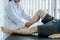 Male patients consulted physiotherapists with knee pain problems for examination and treatment. Rehabilitation physiotherapy