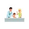 Male pediatrician doing medical exam of little boy or girl at doctors office, healthcare for children vector