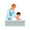 Male pediatrician examining infant with kid red rash, healthcare for children vector Illustration on a white background