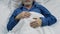 Male pensioner sweetly sleeping in bed, enjoying comfort on orthopedic bed