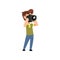 Male photographer character with photo camera hobby or profession vector Illustration on a white background