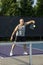 Male Pickleball Player Backhand Volley