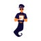 Male police officer, guard genie doing his job a vector cartoon illustration.