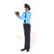 Male police officer using tablet pc policeman in uniform security authority justice law service concept