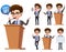 Male politician vector characters set. Business character  or politician speaking politics and standing