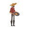 Male Prospector, Bearded Gold Miner Character Wearing Vintage Clothes and Hat Panning Golden Sand and Prills Cartoon