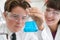 Male Pupil And Teacher Conducting Chemistry Experiment