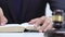 Male reading constitution, lawyer student studying, gavel on table, profession