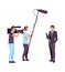 Male reporter with camera team semi flat color vector characters
