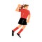 Male rugby player in the black shorts running with the ball. Vector illustration in flat cartoon style.