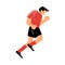 Male rugby player in the black shorts running. Vector illustration in flat cartoon style.