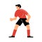 Male rugby player in the black shorts standing in defensive position. Vector illustration in flat cartoon style.