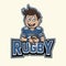 Male Rugby Player in Blue Uniform Color Logo Illustration