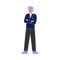 Male School Student in Uniform, Smiling Teenage Boy Character Standing with Folded Hands Vector Illustration