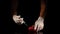 Male scientist hands with syringe injecting red pepper