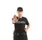 Male security guard showing Stop gesture on white background