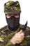 Male self defense instructor with camouflage do a self defense