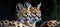 Male serval and serval kitten portrait with empty text space, object on the side