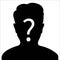 male silhouette profile picture with question mark on the head.