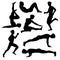 Male silhouettes in various sports and stretch poses