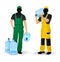 Male silhouettes working men delivery of drinking water