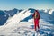 Male ski tourer enjoying the view on a summit in the alps