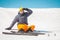 Male skier sitting on snow relaxing looking at the piste